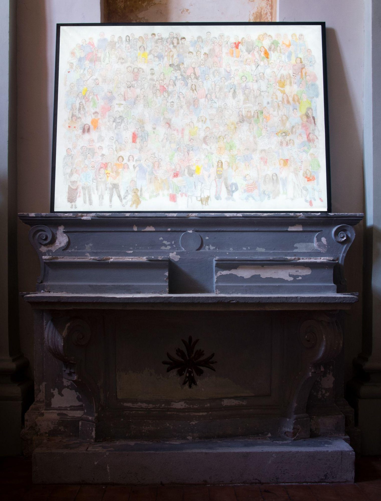 Adunanza, translucent paper, drawings, lightbox. Installation view, Teatro alla Misericordia, Sansepolcro, 2015