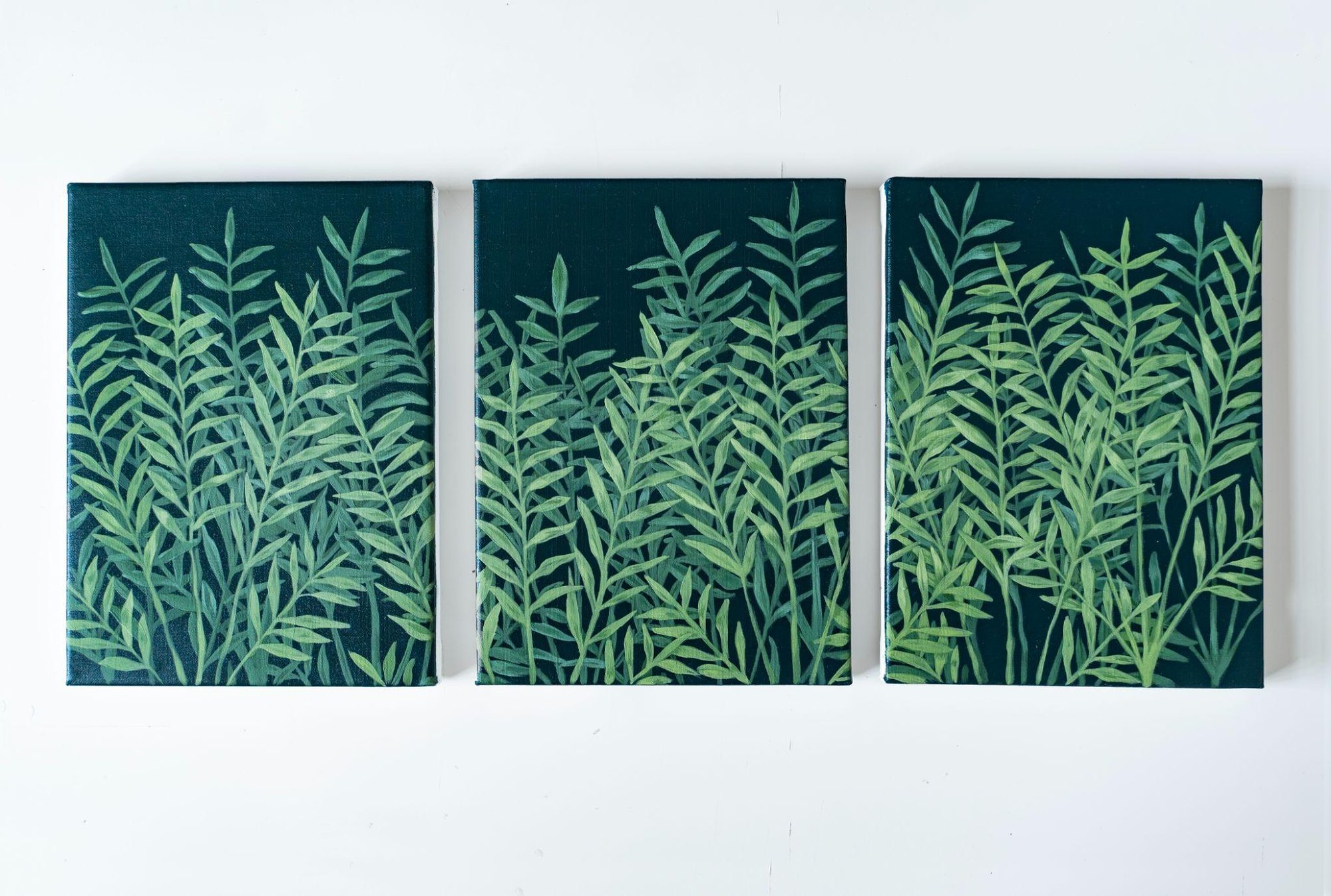 Valeriana greca, oil on canvas, triptych, 45 × 20 cm, 2021